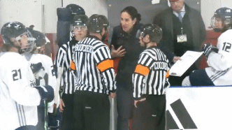 Caroline Ouellette makes an animated argument to the referees.