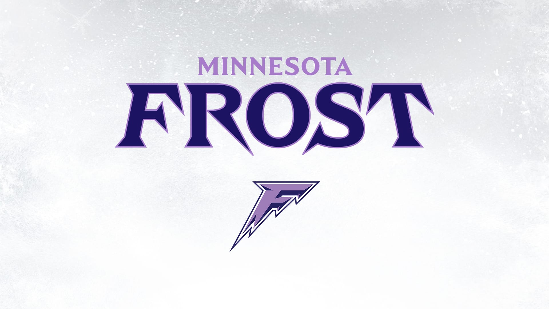 Minnesota Frost Wordmark and logo in purple on a background that resembles ice