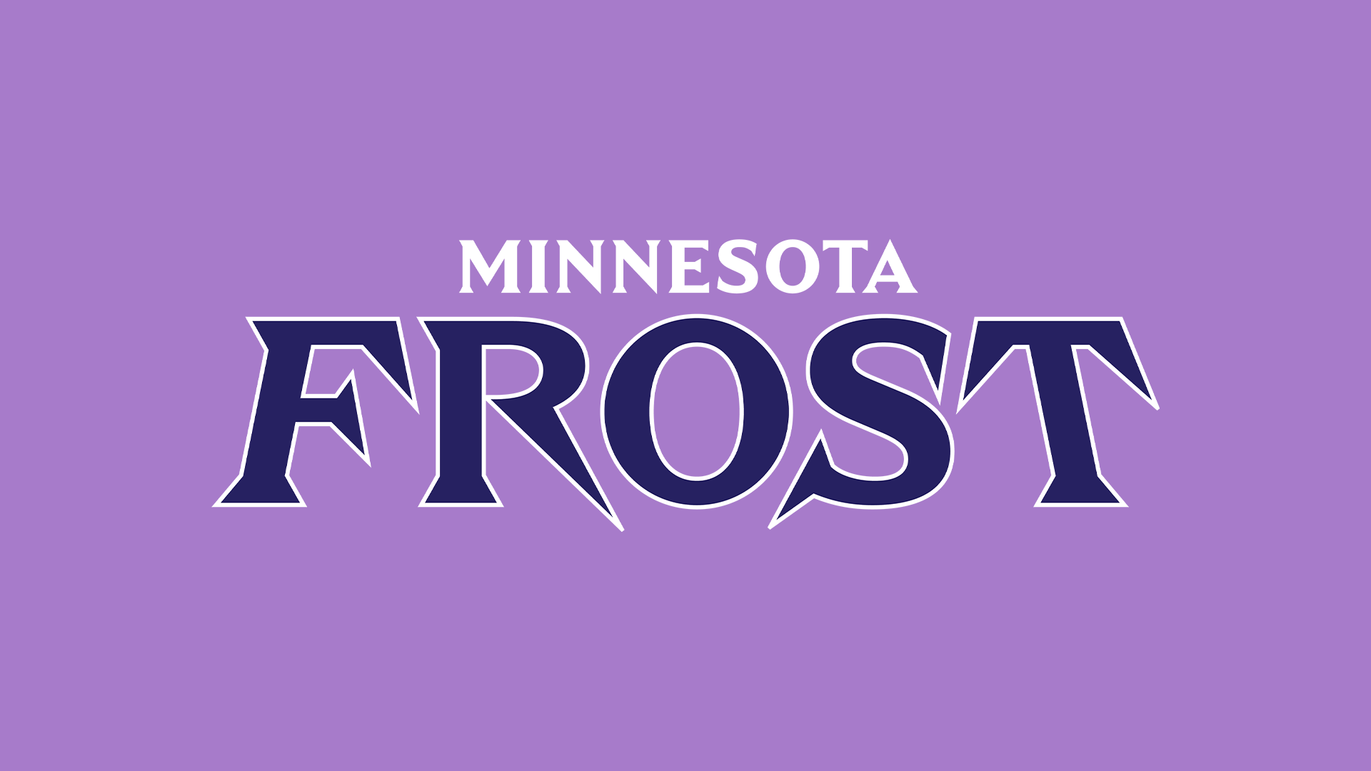 Lilac background with Minnesota Frost Wordmark in White and Purple